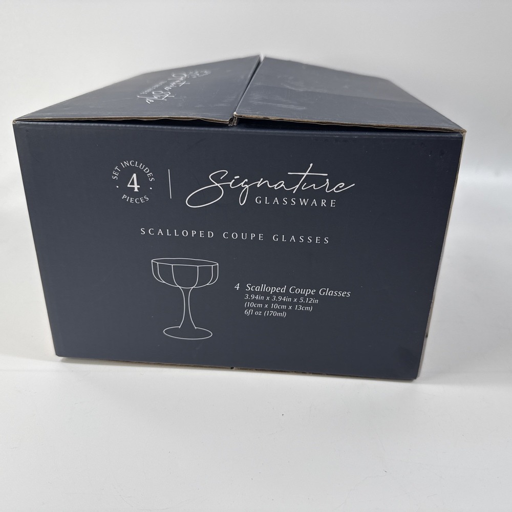Signature Glassware Scalloped Coupe Glasses light green New The Spring Shop - Picture 2 of 9
